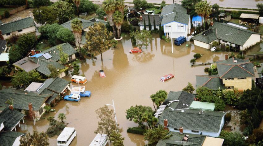 Huntington Beach, California, flooding in residential area