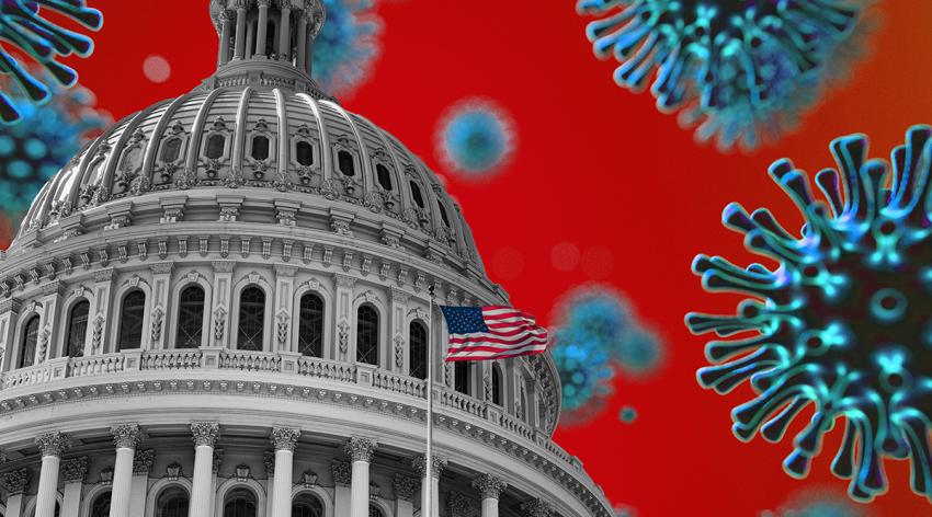 The Capitol building surrounded by coronavirus