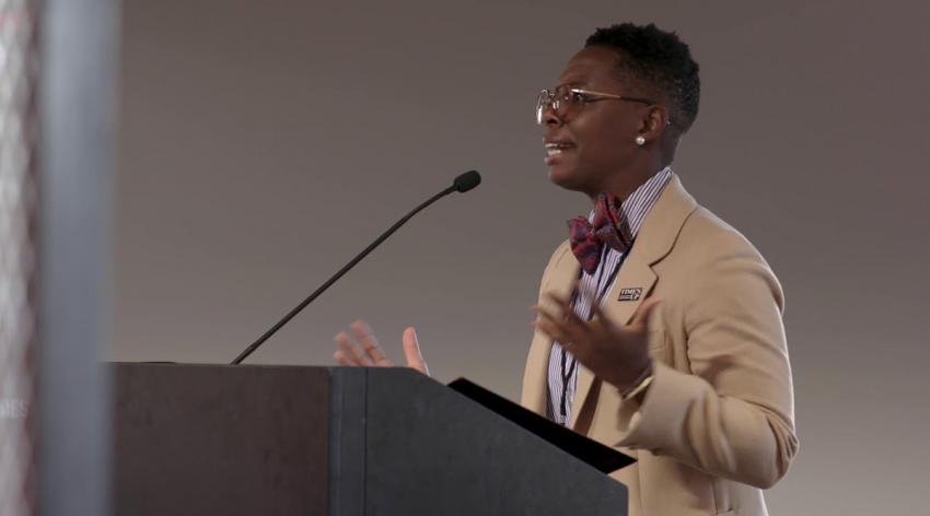 Kali Cyrus, MD, speaks on intersectionality in gender equity movements at the Time’s Up Convening on Pay Equity in September 2019