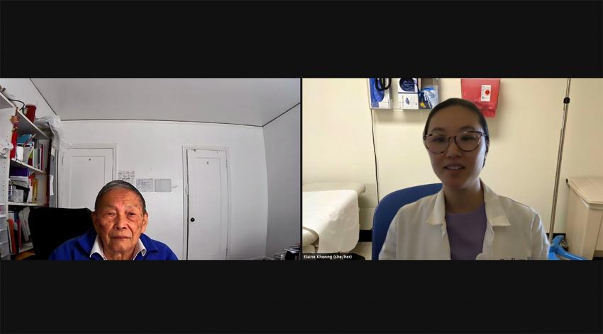 Internal medicine physician Elaine Khoong, MD, pictured meeting remotely with a San Francisco Health Network patient, worries about patients who can't easily use telemedicine.