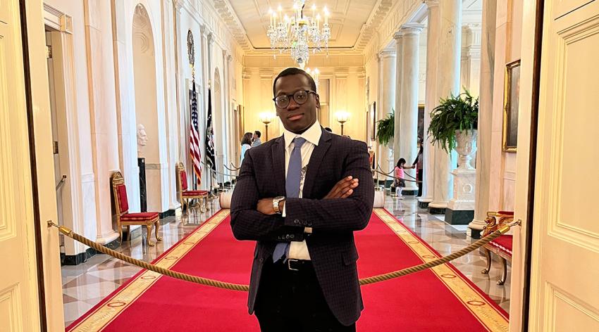 Medical student Joel Bervell during a meeting of the White House Healthcare Leaders in Social Media Roundtable in 2022.