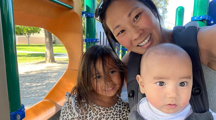 Allison Livingston, who suffered tremendous anxiety during and after her first pregnancy, with 4-year-old Quincey and 5-month-old Ryker near their home in San Diego.